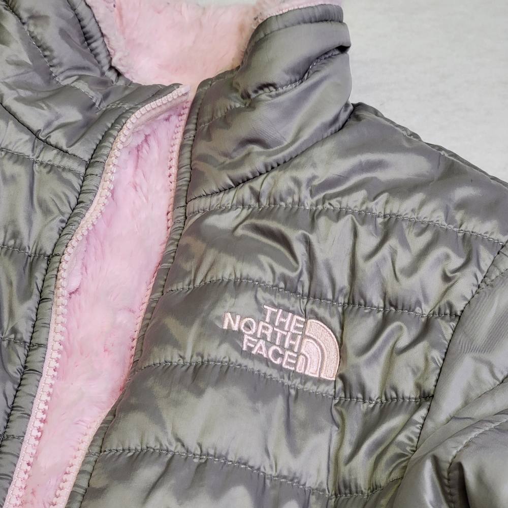 Girls The North Face Jacket Mossbud Reversible Jacket Pink/Grey Sz LG 14/16